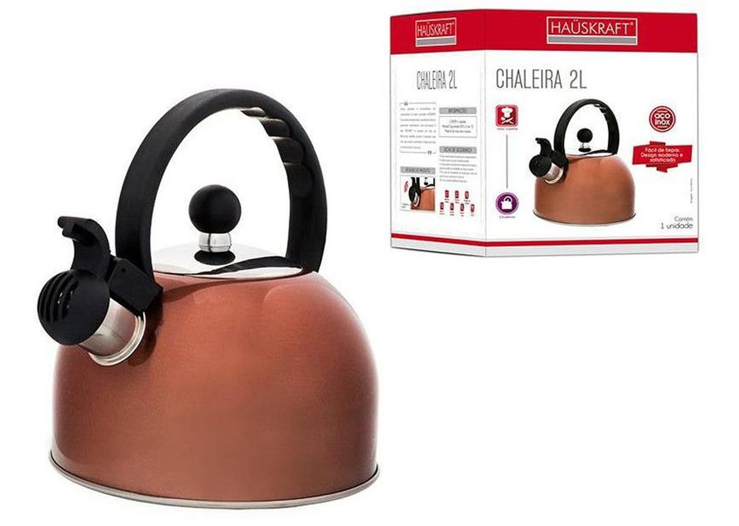 Chaleira Hauskraft com Apito Rose Gold e Preto 2L