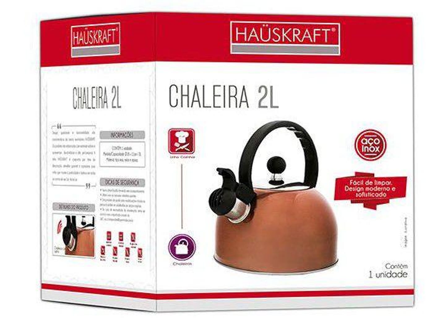 Chaleira Hauskraft com Apito Rose Gold e Preto 2L