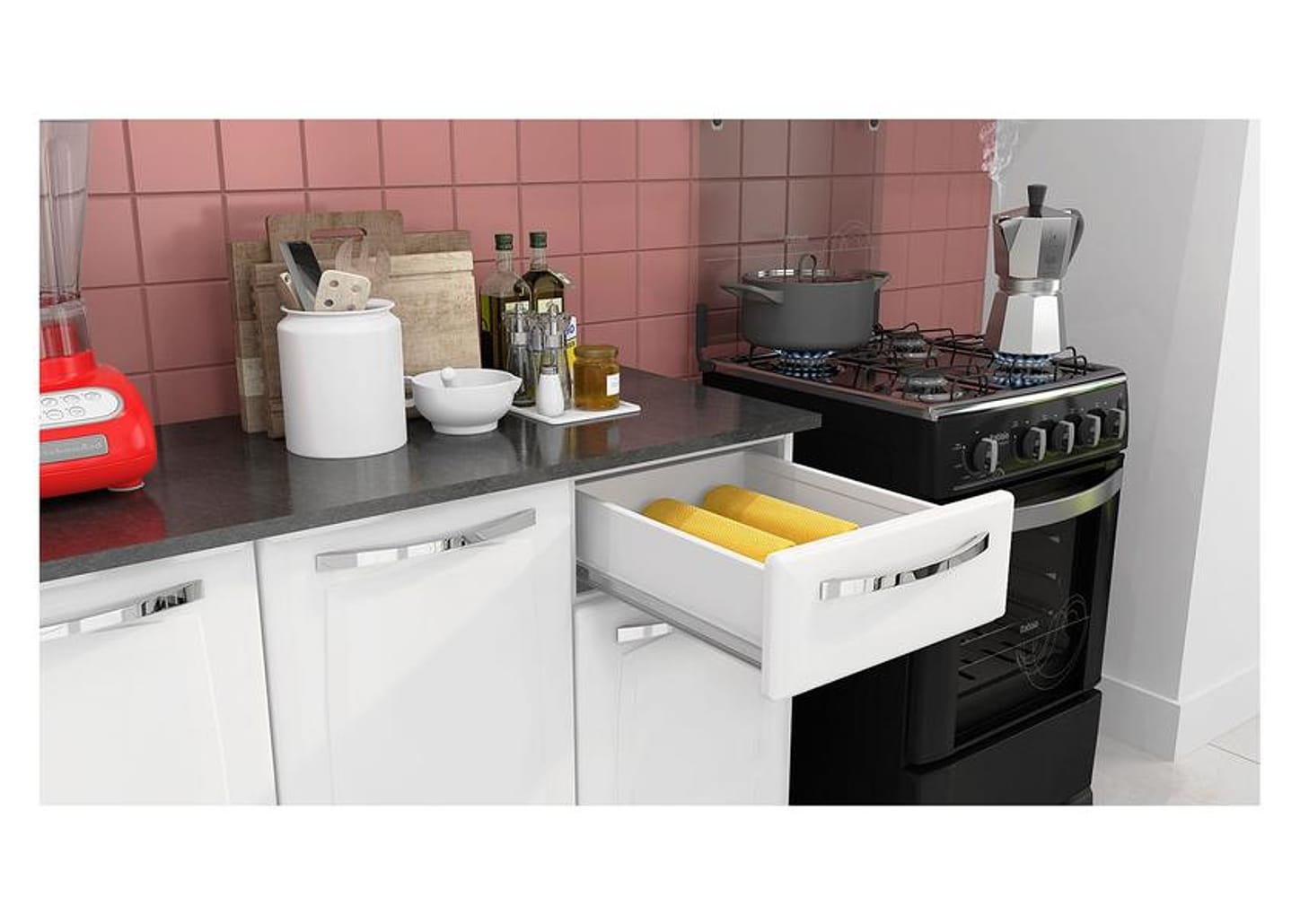 Cozinha Completa Itatiaia Amanda Aço com Balcão 10 Portas 1 Gaveta