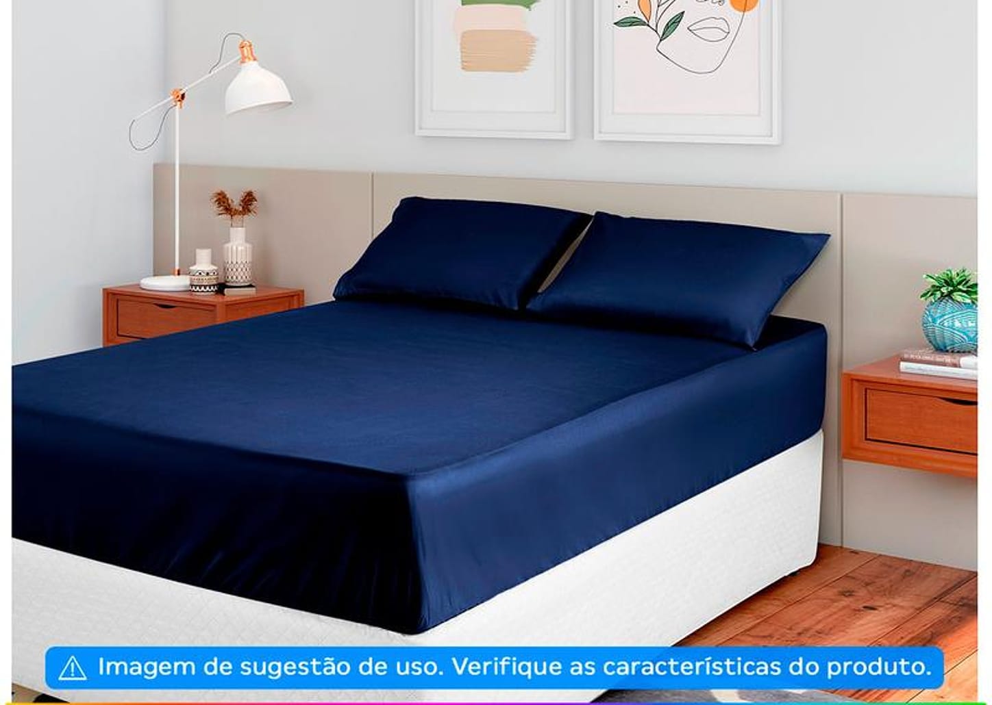 Jogo de Cama Casal Poliéster Marcelino Têxtil 400 Fios Hypercal Azul Marinho 3 Peças