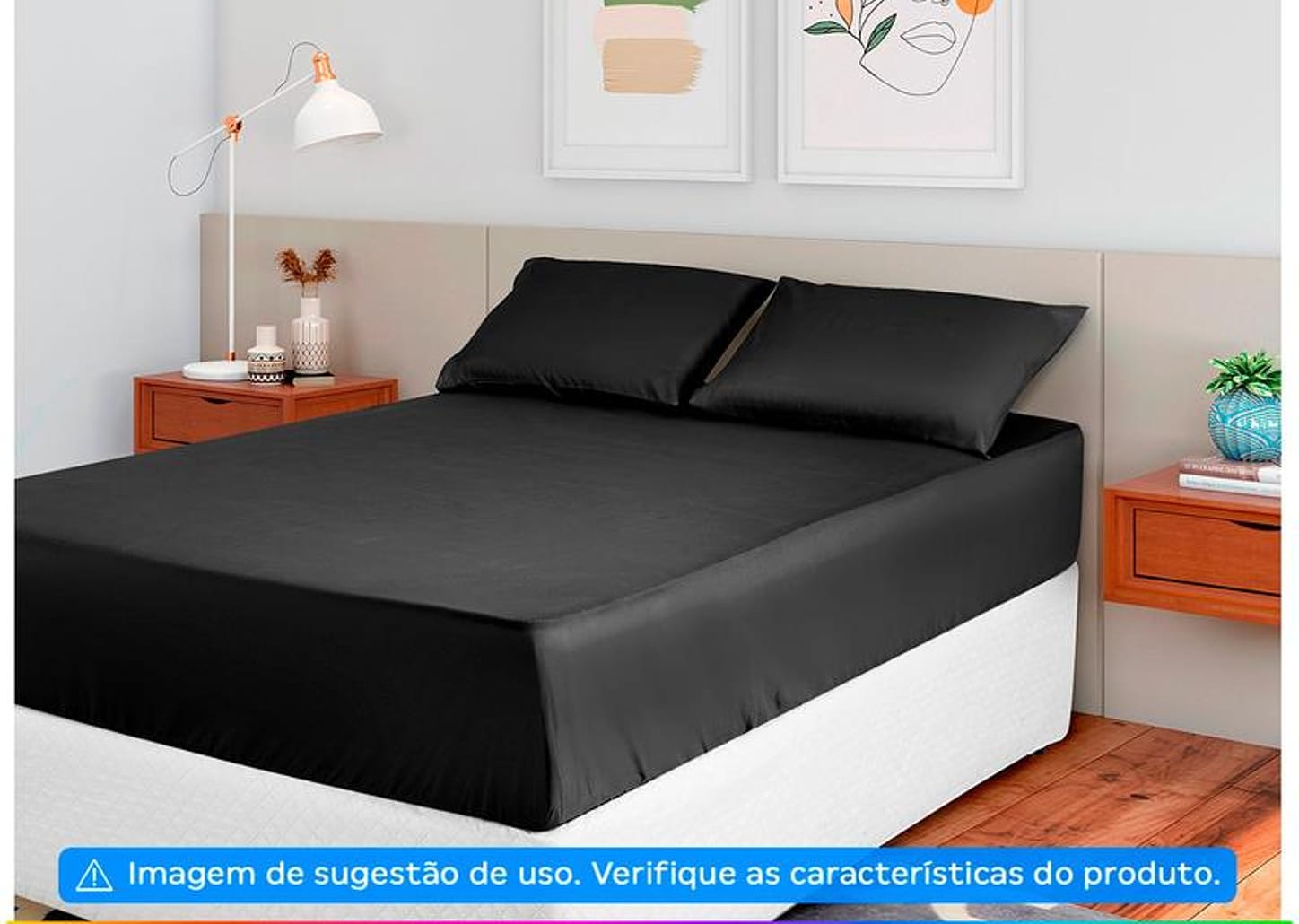 Jogo de Cama Casal Poliéster Marcelino Têxtil 400 Fios Hypercal Preto 3 Peças