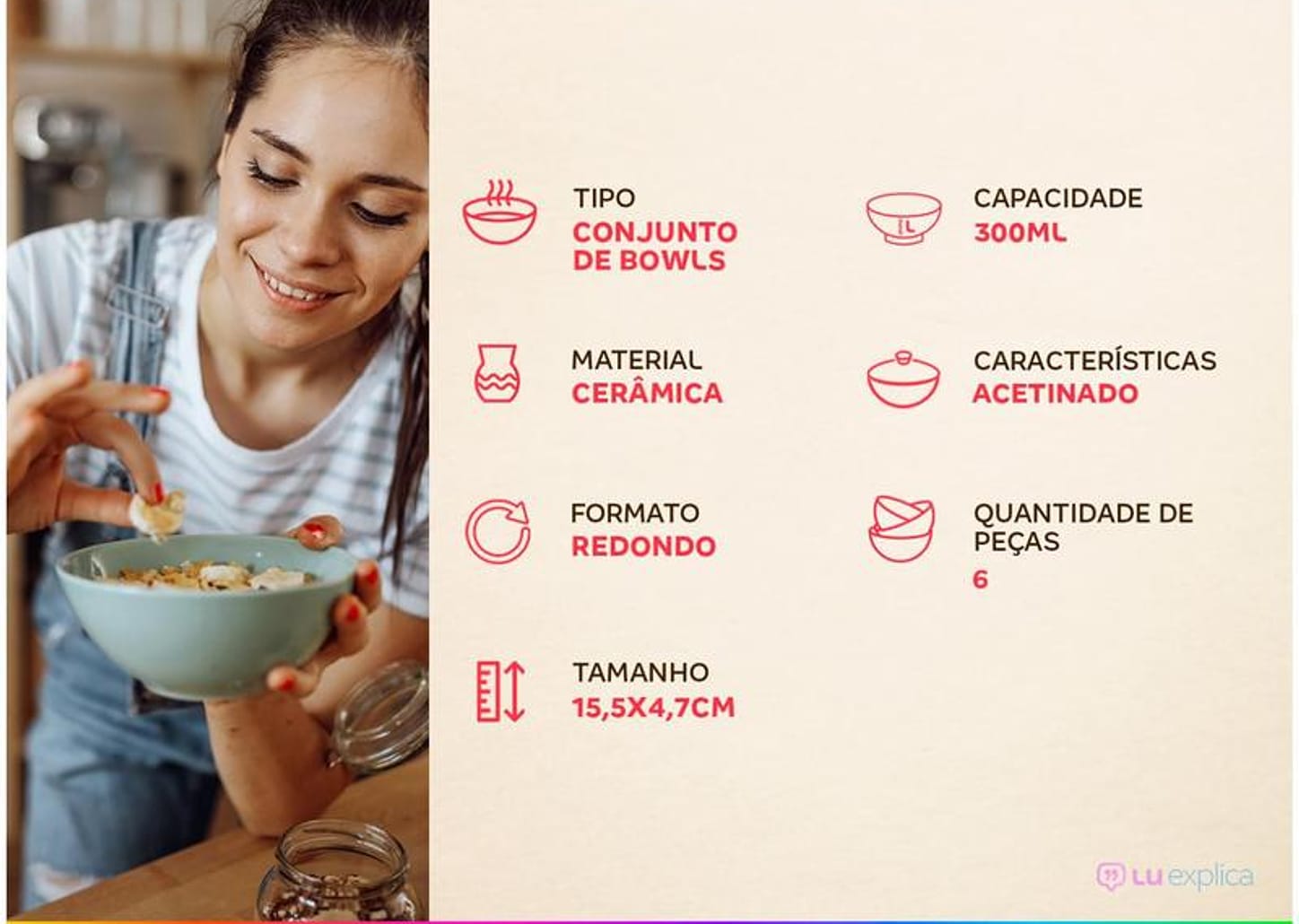 Conjunto de Bowls de Cerâmica Alleanza Ho Ho Ho 300ml 6 Peças