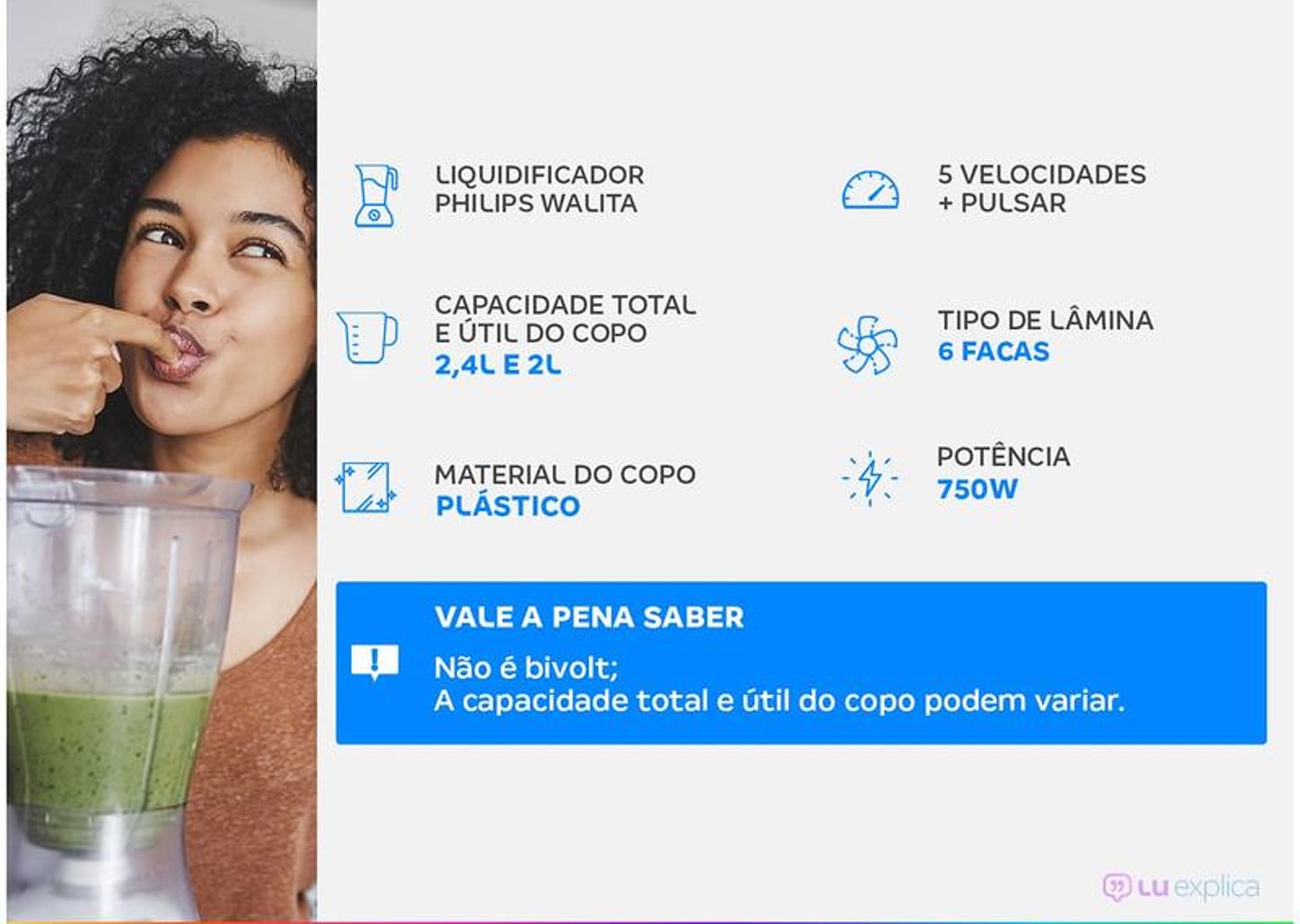 Liquidificador Philips Walita Viva Preto 5 Velocidades 750W