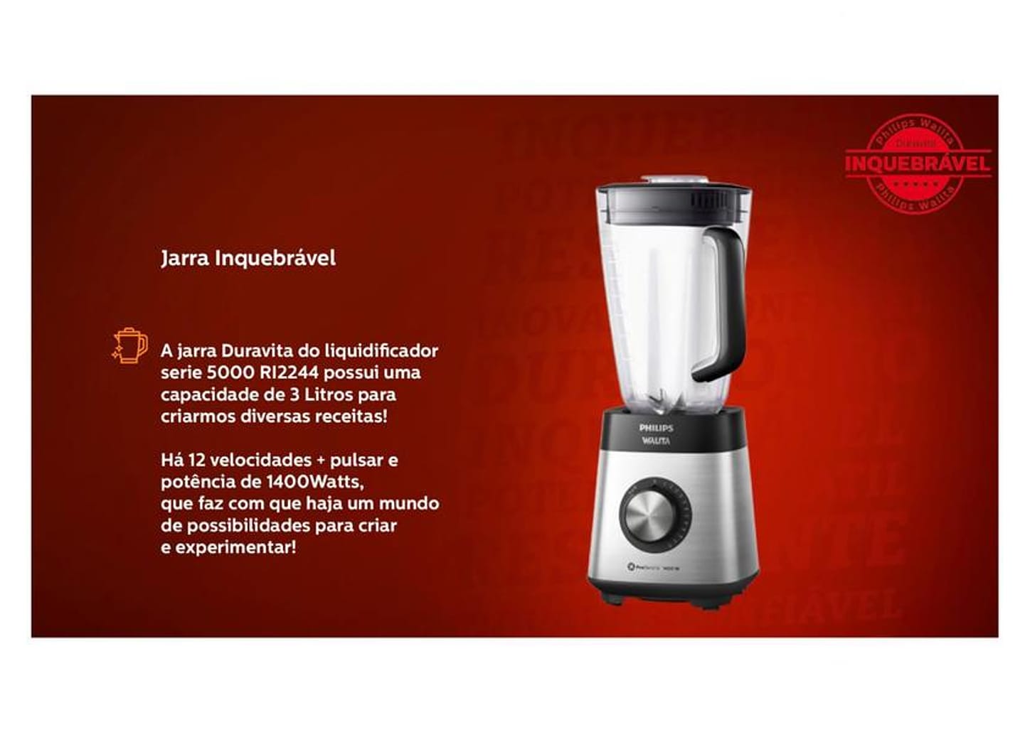 Liquidificador Philips Walita Serie 5000 - Problend 6 RI2240/00 5 Velocidades 1200W
