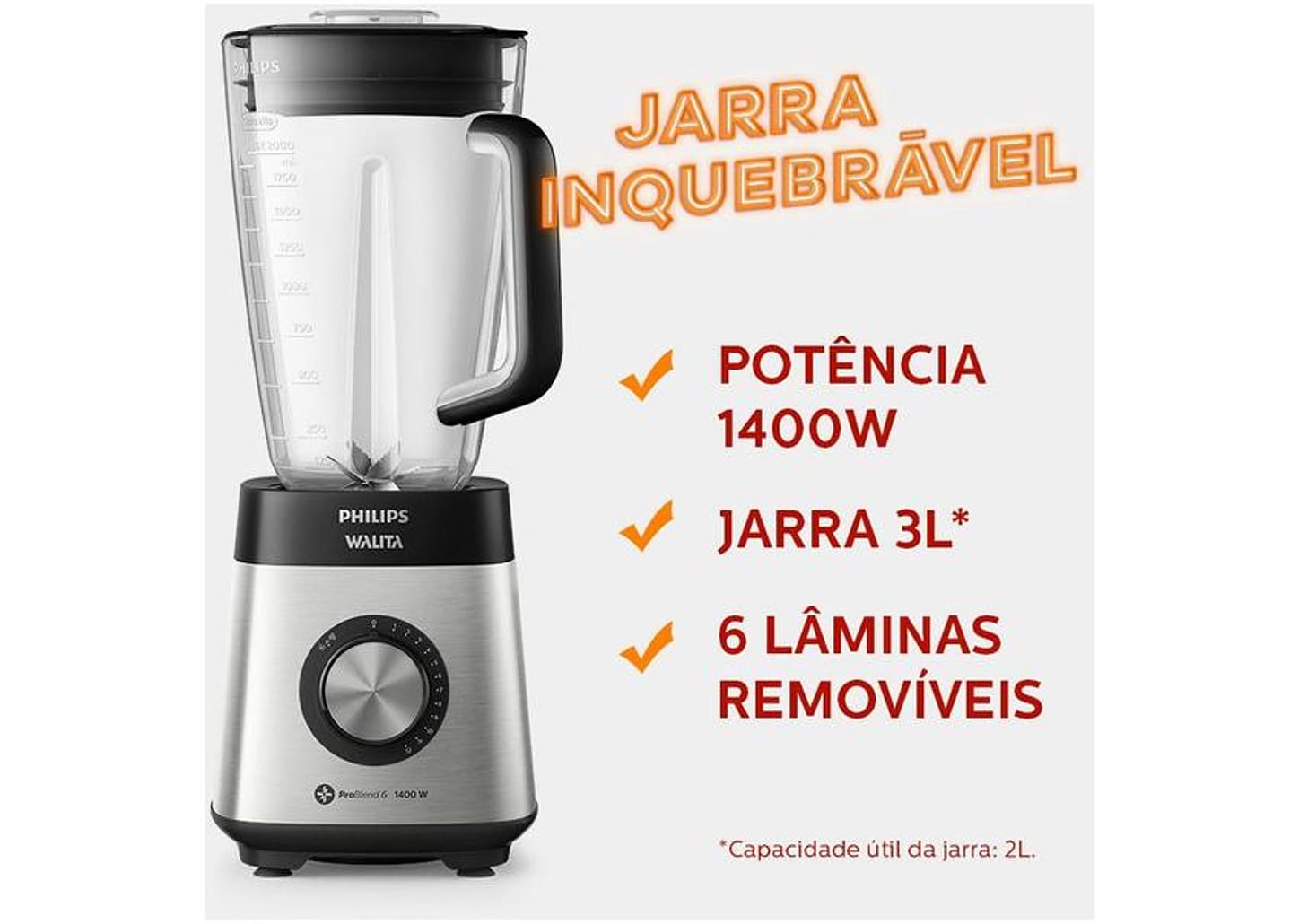 Liquidificador Philips Walita Serie 5000 - Problend 6 RI2240/00 5 Velocidades 1200W