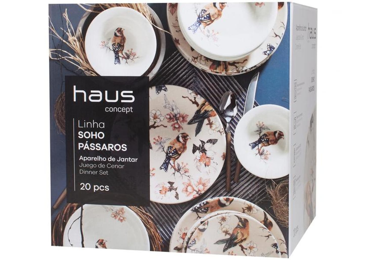 Aparelho de Jantar Chá 20 Peças Haus Cerâmica - Redondo Soho Pássaros