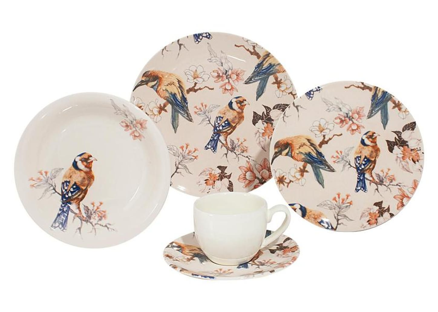 Aparelho de Jantar Chá 20 Peças Haus Cerâmica - Redondo Soho Pássaros