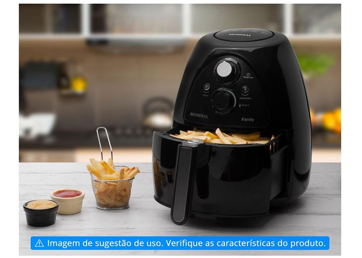 Fritadeira Elétrica Sem Óleo/Air Fryer Mondial - NAF-05 Preta 4L com Timer