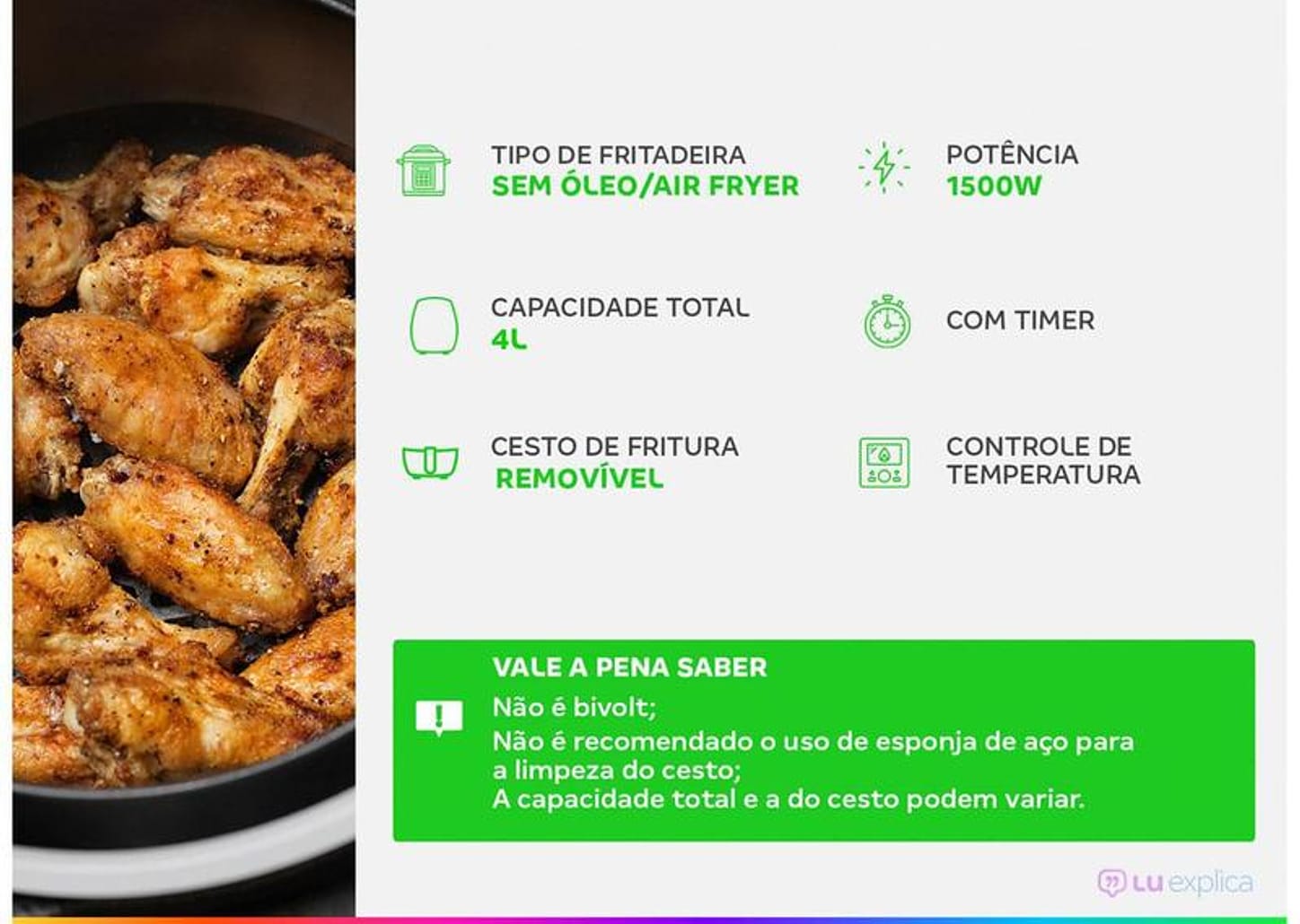 Fritadeira Elétrica Sem Óleo/Air Fryer Mondial - NAF-05 Preta 4L com Timer