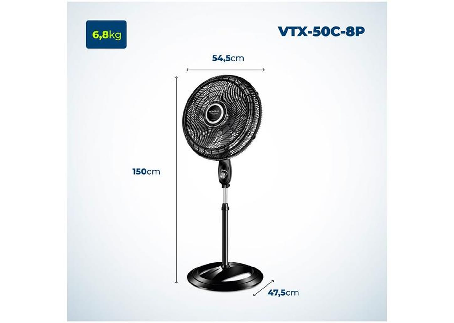 Ventilador de Coluna Mondial Super Turbo - VTX-50C-8P 50cm 3 Velocidades