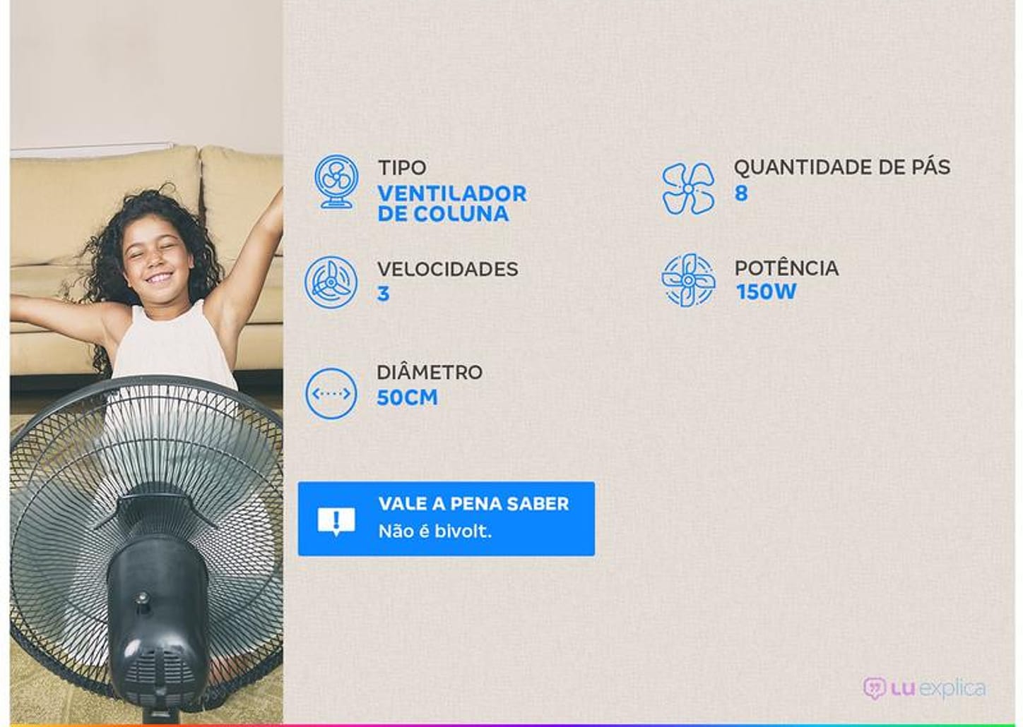 Ventilador de Coluna Mondial Super Turbo - VTX-50C-8P 50cm 3 Velocidades