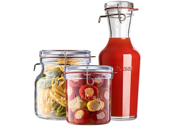 Jogo de Potes de Vidro Luigi Bormioli com Tampa - Lock Eat 3 Peças