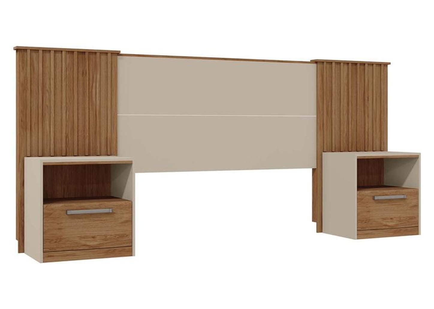 Cabeceira Solteiro/Casal/Queen com Mesinha - Caemmun Belize Buriti e Off White