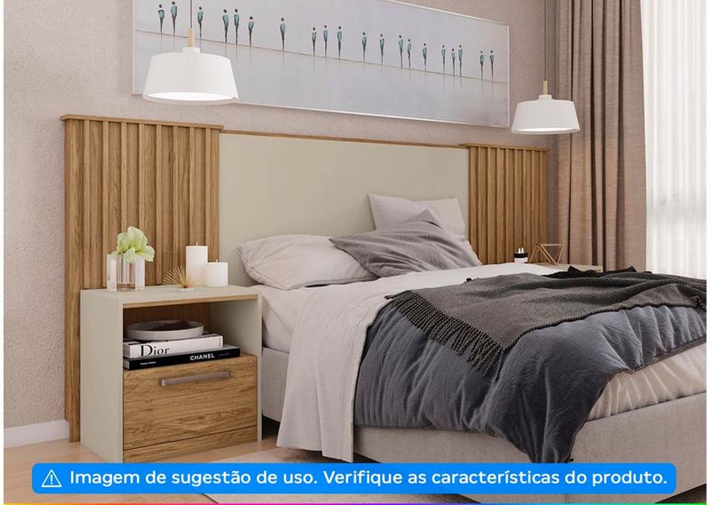 Cabeceira Solteiro/Casal/Queen com Mesinha - Caemmun Belize Buriti e Off White