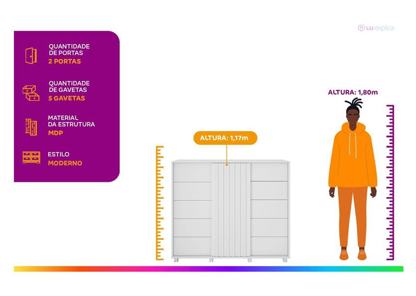 Cômoda 5 Gavetas 2 Portas Caemmun Belize Zios
