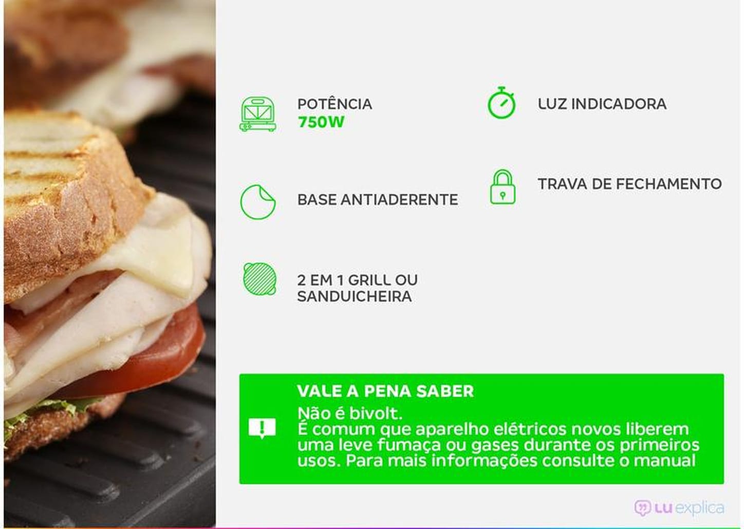 Sanduicheira/Grill Britânia MAXX BGR08IP 750W Antiaderente