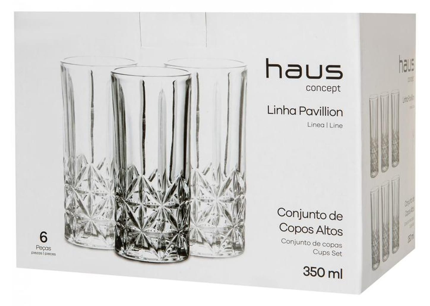 Jogo de Copos de Vidro 350ml 6 Peças Haus - Pavillion
