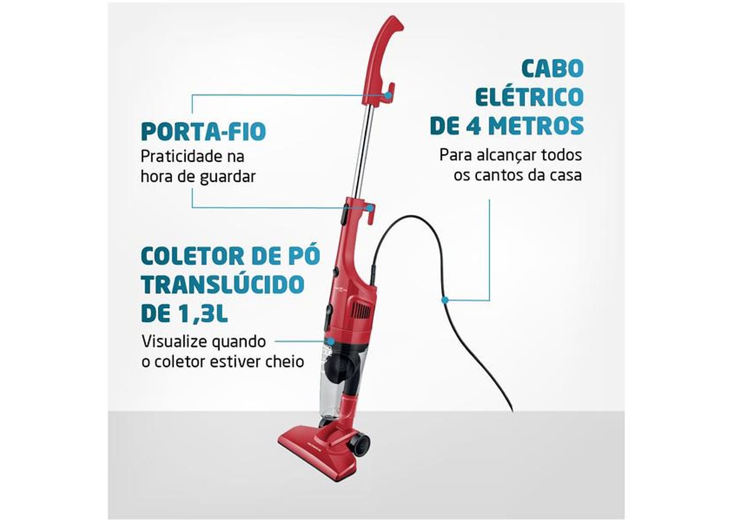 Aspirador de Pó Vertical Mondial 1100W - Turbo Cycle AP-36 Vermelho e Preto