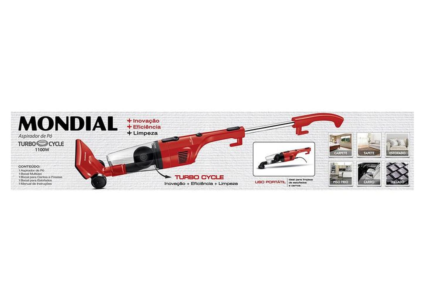 Aspirador de Pó Vertical Mondial 1100W - Turbo Cycle AP-36 Vermelho e Preto