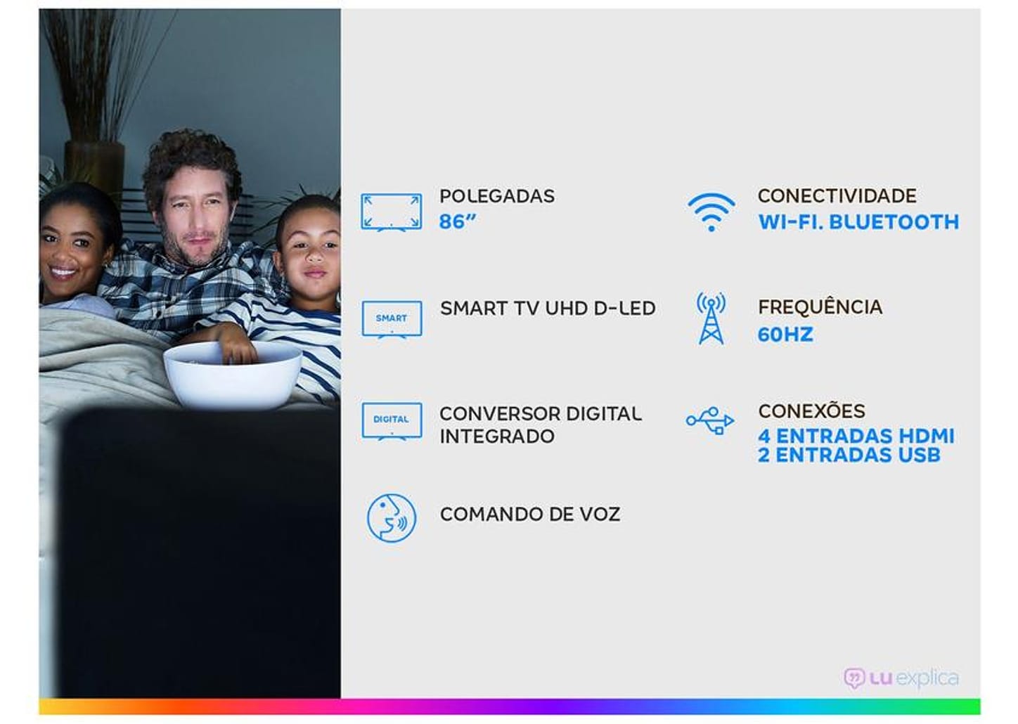 Smart TV UHD D-LED 86” PTV86P50AGSG Android - Wi-Fi Bluetooth HDR 4 HDMI 2 USB