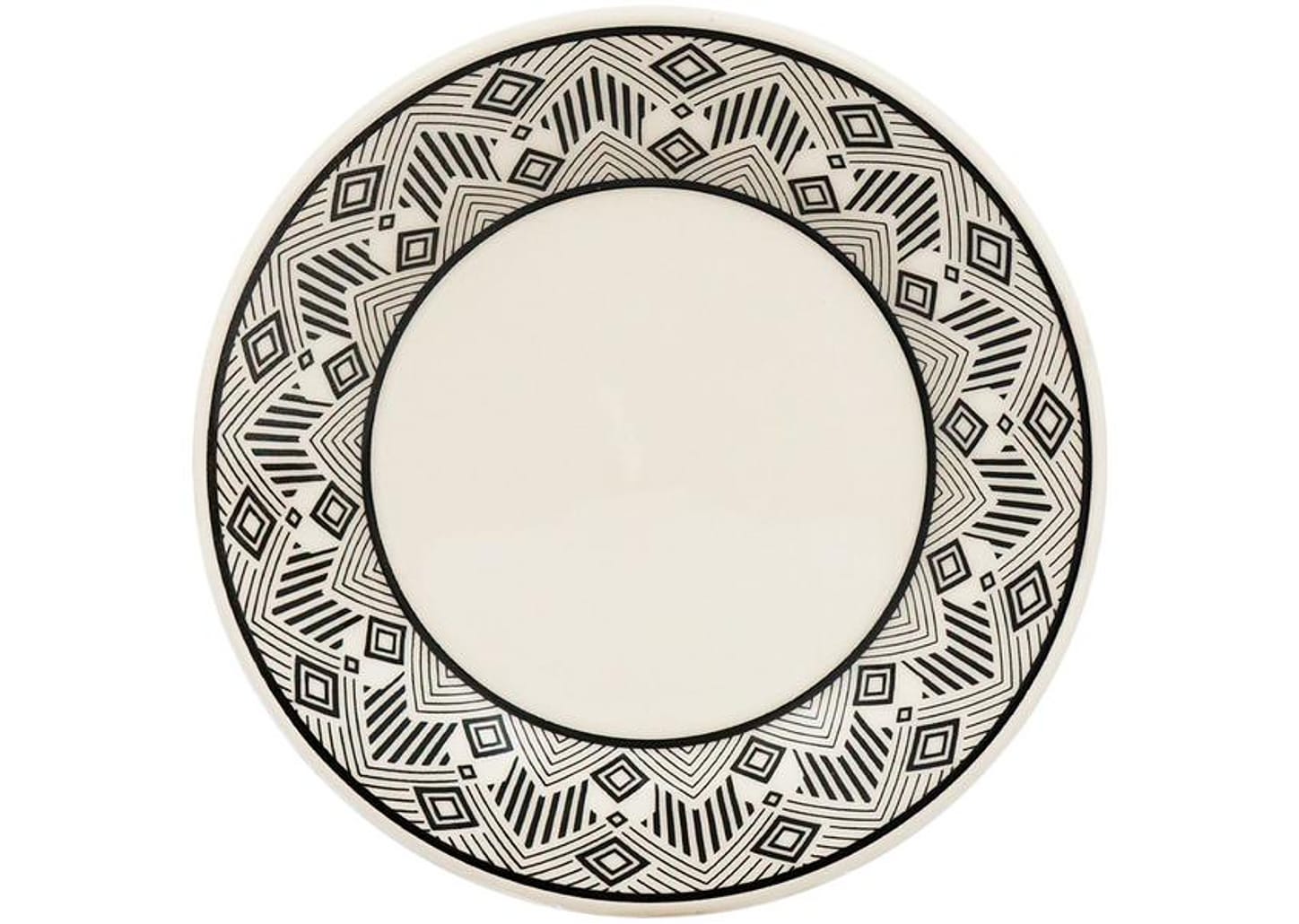 Aparelho de Jantar e Chá 20 Peças Biona de Cerâmica Bege e Preto Redondo Donna Étnico