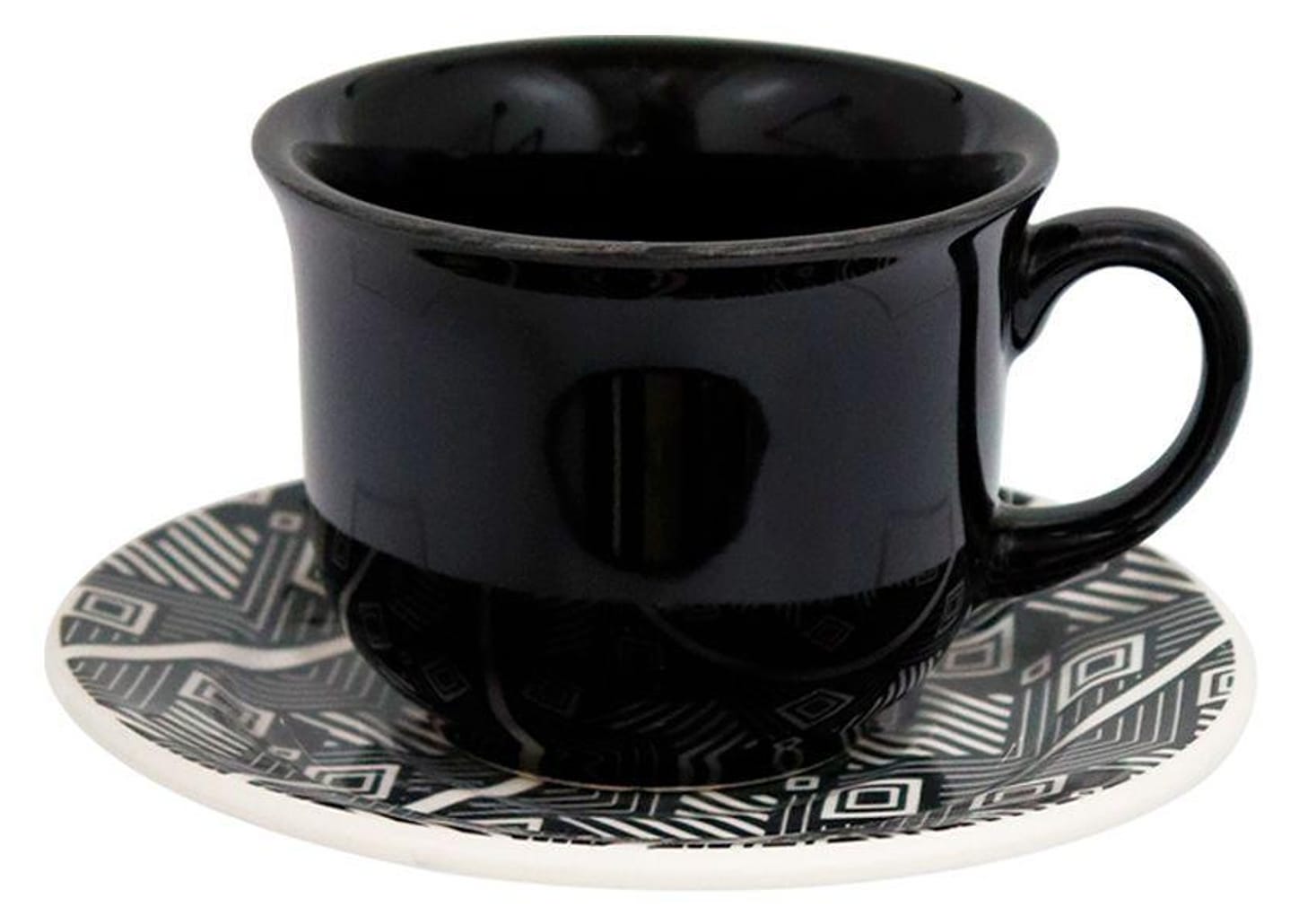 Aparelho de Jantar e Chá 20 Peças Biona de Cerâmica Bege e Preto Redondo Donna Étnico