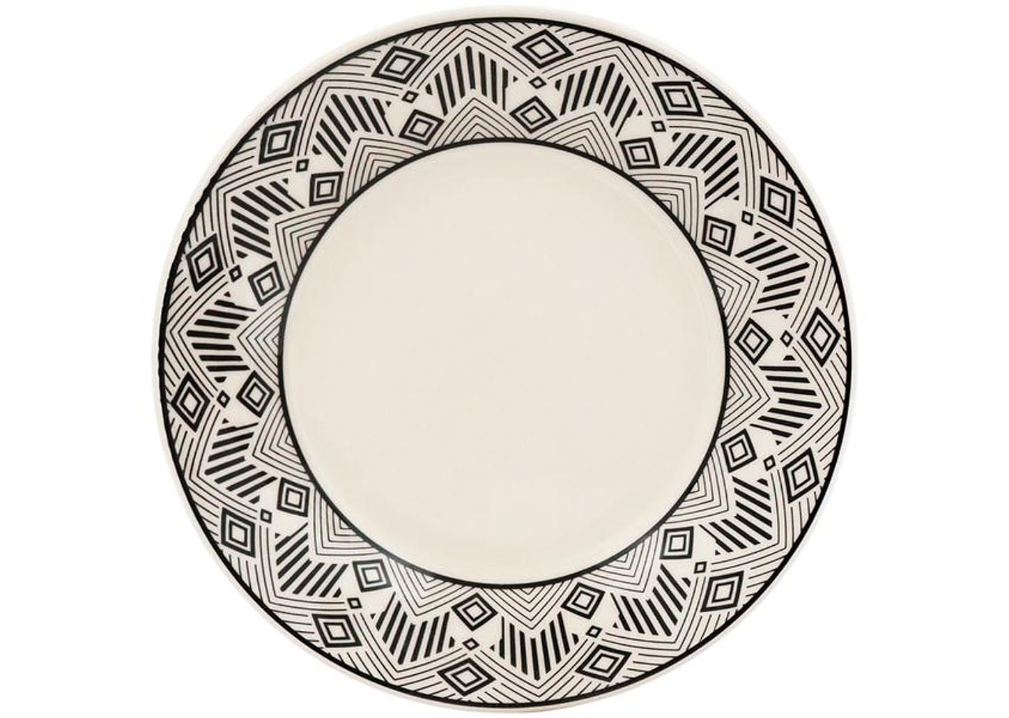 Aparelho de Jantar e Chá 20 Peças Biona de Cerâmica Bege e Preto Redondo Donna Étnico