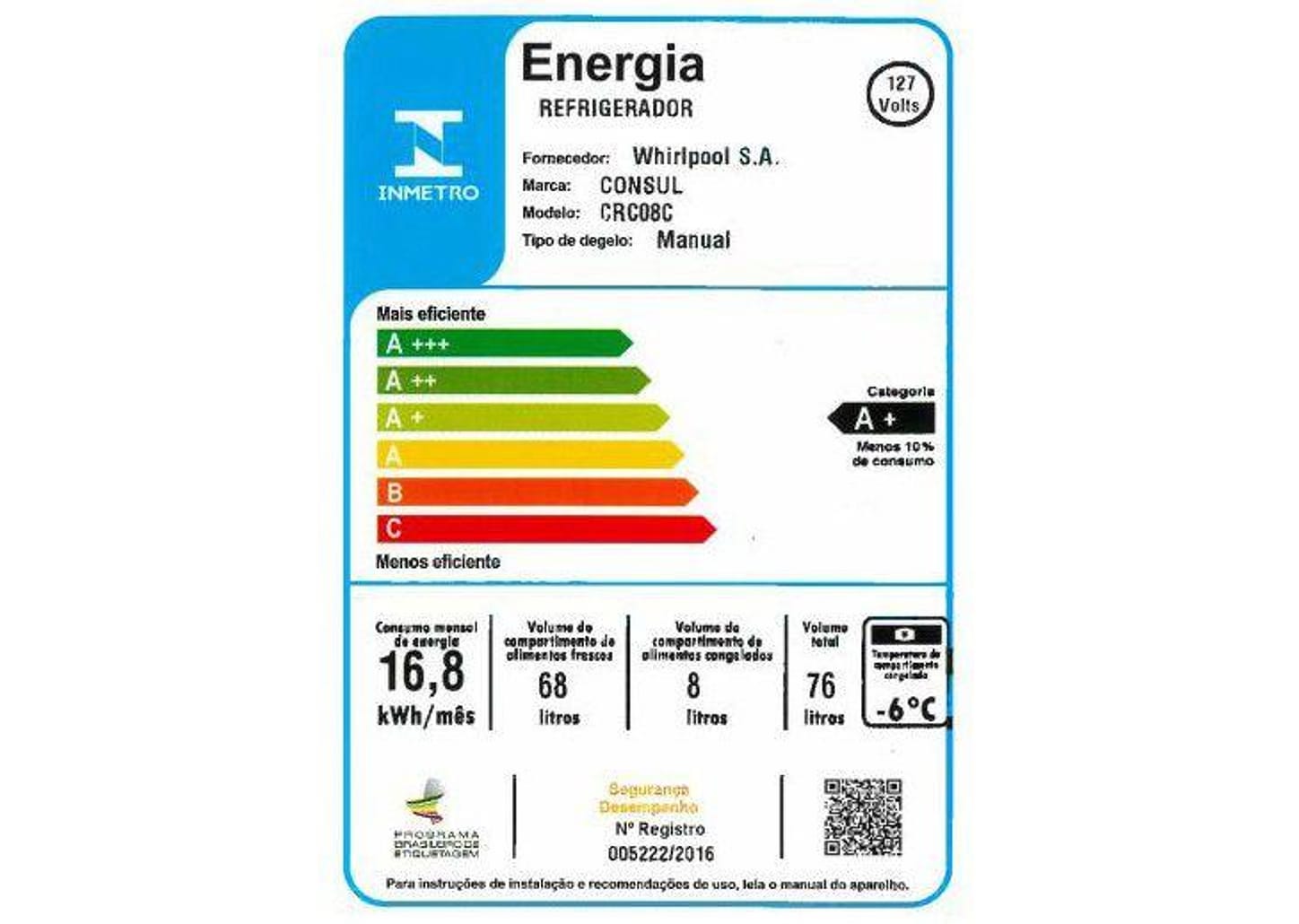 Frigobar Consul 76 litros com Gaveta Multiuso - CRC08CB 110V