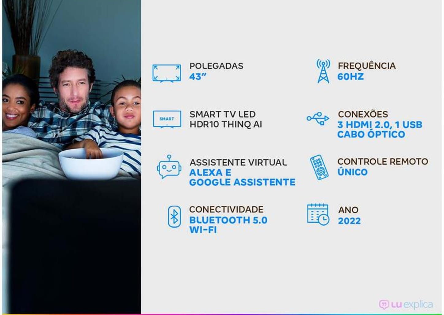 Smart TV 43” 4K LED LG 43UQ7500 AI Processor - Wi-Fi Bluetooth HDR Alexa Google Assistente 3 HDMI