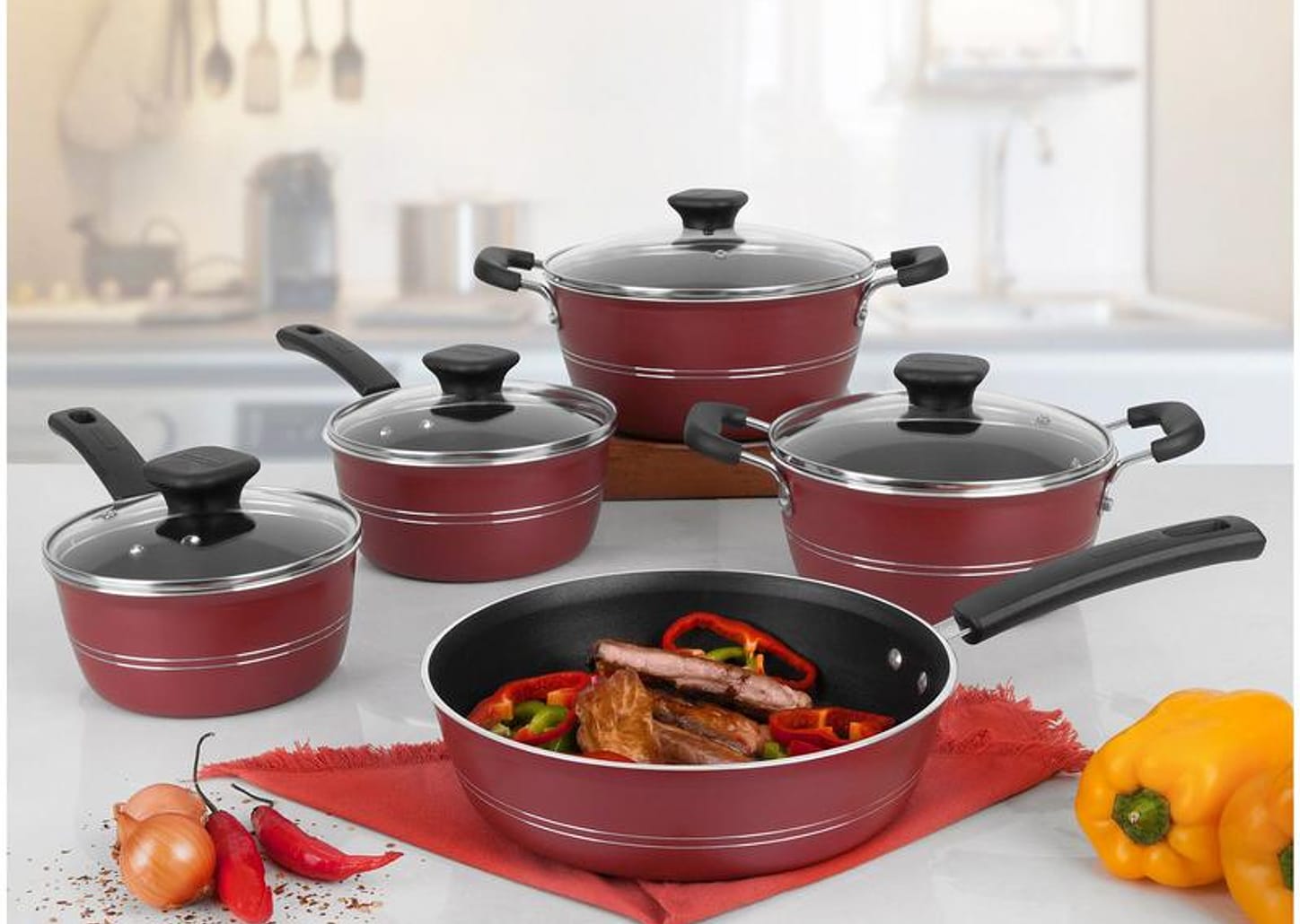 Jogo de Panelas Tramontina Antiaderente de Alumínio Vermelho Queimado 5 Peças Sicília