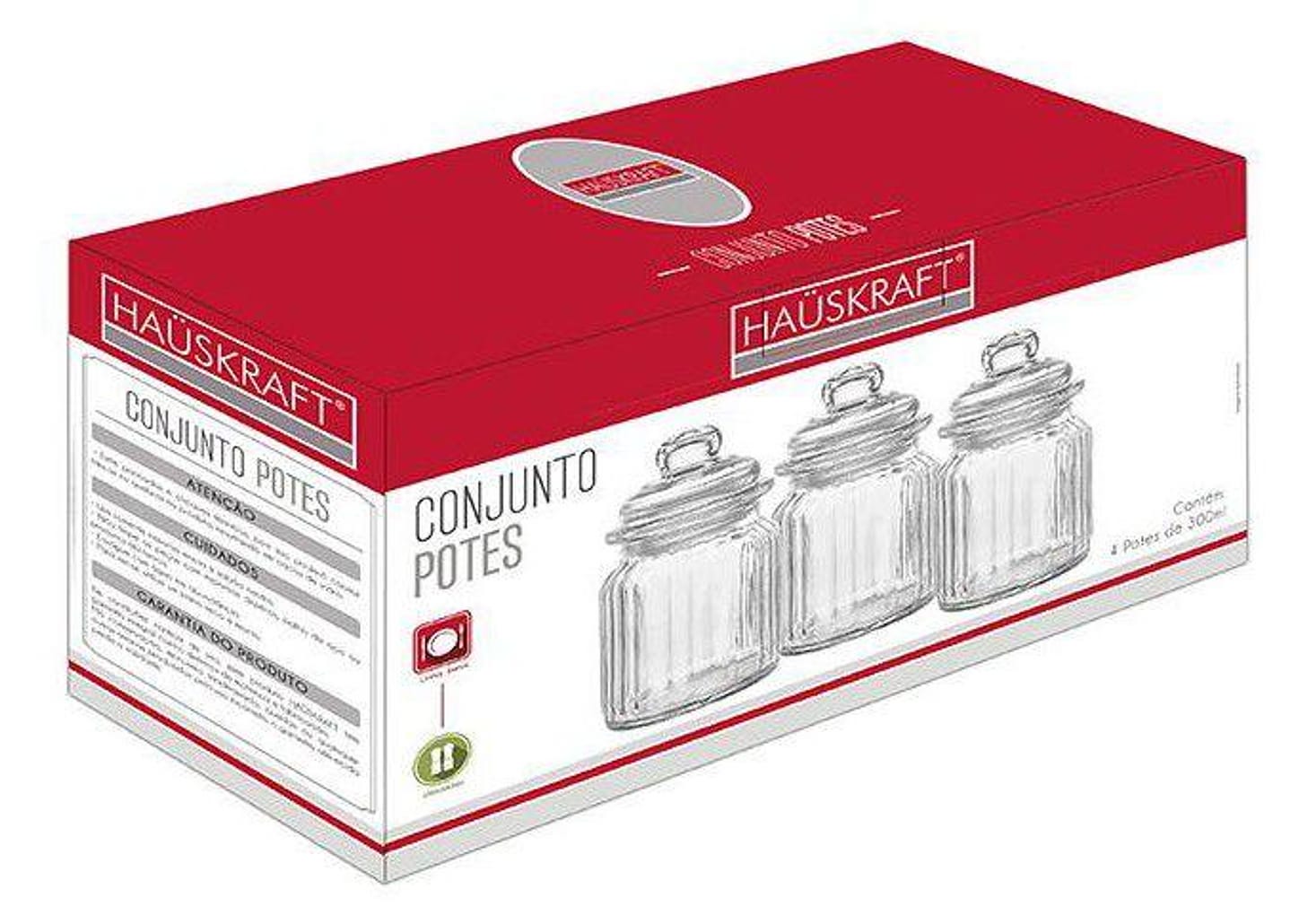Jogo de Potes de Vidro Hauskraft Redondo 300ml 009 3 Peças