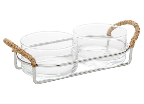 Petisqueira Oval com Suporte 3 Peças Wolff Nature