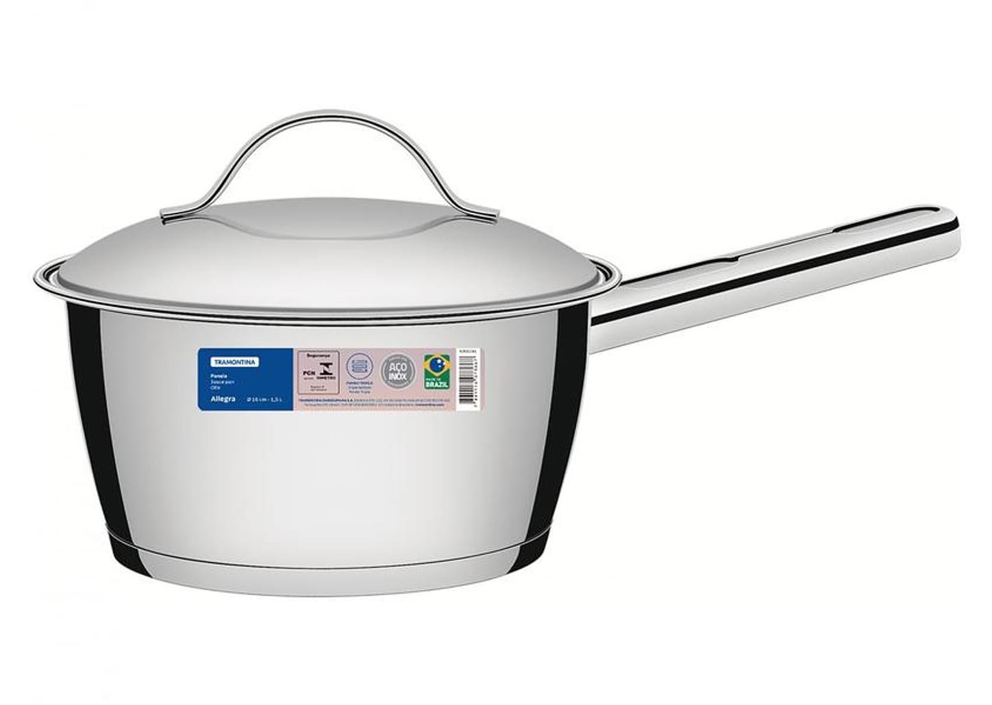 Panela Tramontina Inox Fundo Triplo 16cm 1,5L Allegra