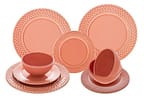 Aparelho de Jantar 12 Peças Scalla Cerâmica Rosa Redondo Escama