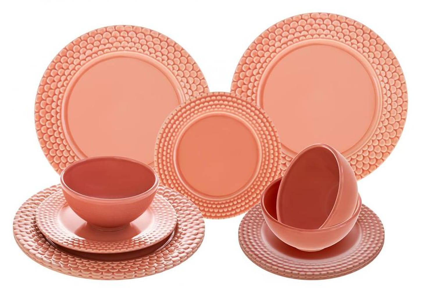 Aparelho de Jantar 12 Peças Scalla Cerâmica Rosa Redondo Escama