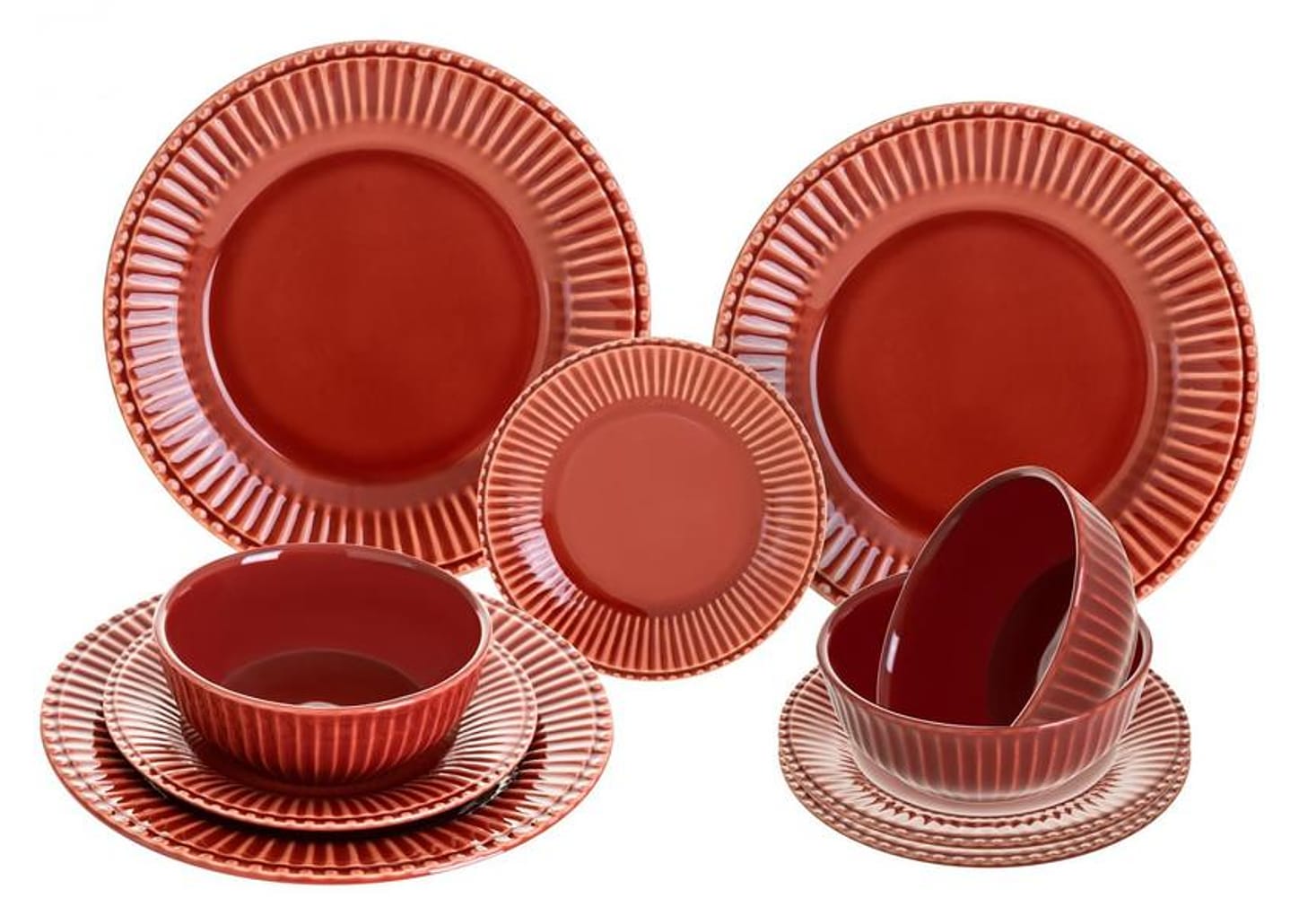 Aparelho de Jantar 12 Peças Scalla Cerâmica Terra Redondo Frisada