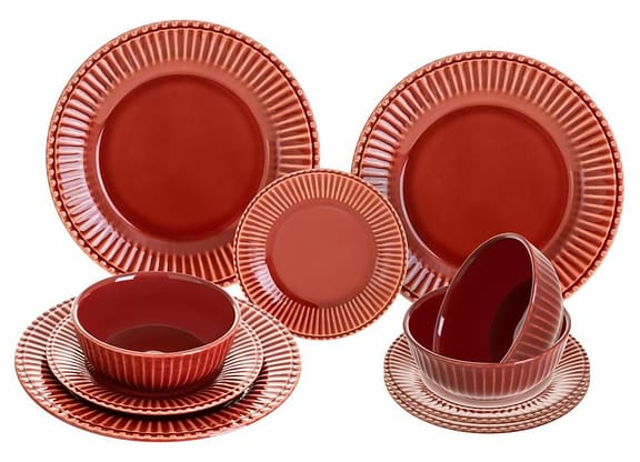 Aparelho de Jantar 12 Peças Scalla Cerâmica Terra Redondo Frisada