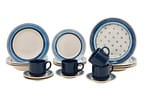 Aparelho de Jantar Chá 20 Peças Biona Cerâmica - Redondo Branco e Azul Donna