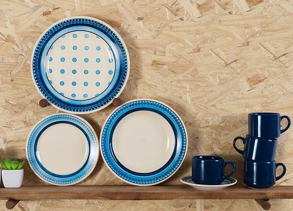 Aparelho de Jantar Chá 20 Peças Biona Cerâmica - Redondo Branco e Azul Donna