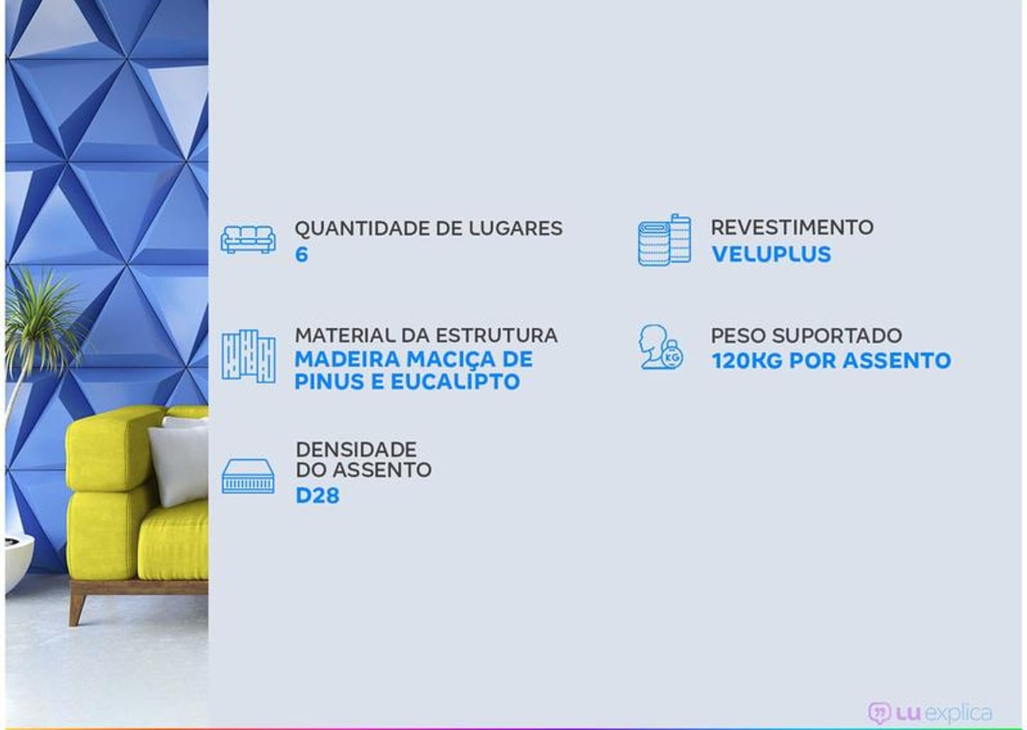 Sofá de Canto 6 Lugares com Puff Veluplus Vegas Flexforma Estofados