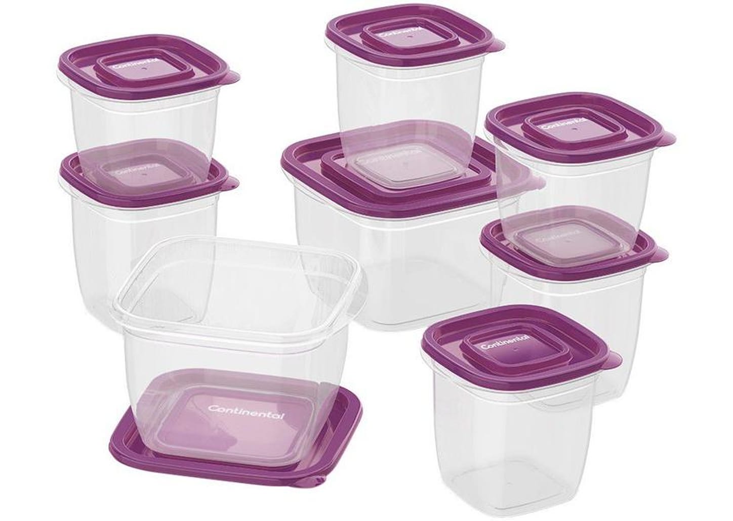 Jogo de Potes de Plástico Hermético Continental com Tampa Quadrado 41046089 8 Peças