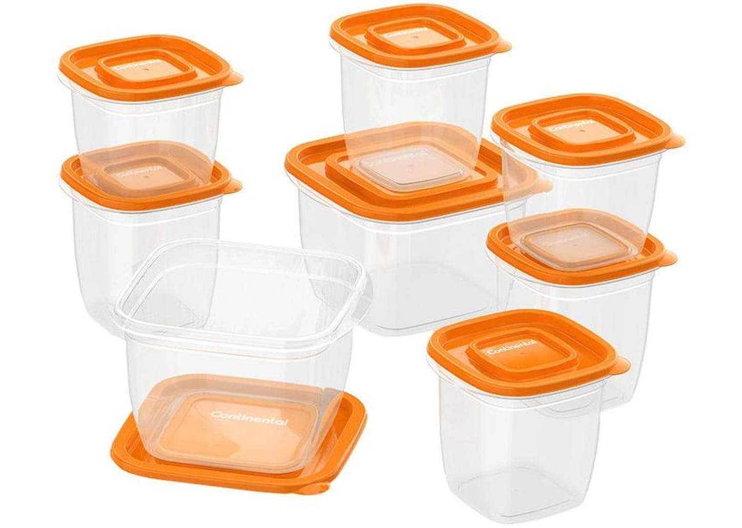 Jogo de Potes de Plástico Hermético Continental com Tampa Quadrado 41046088 8 Peças