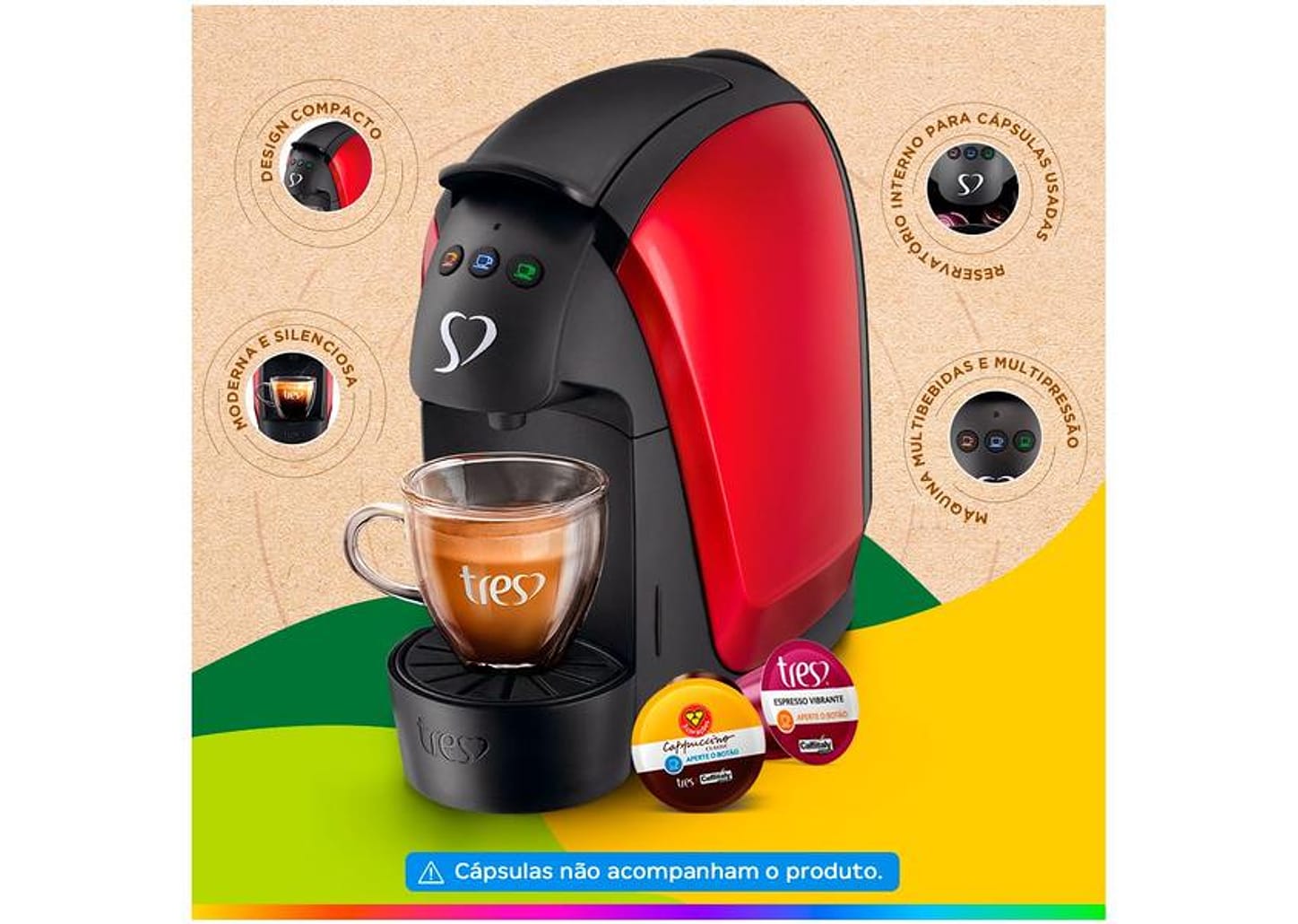 Cafeteira Expresso TRES Luna Vermelha