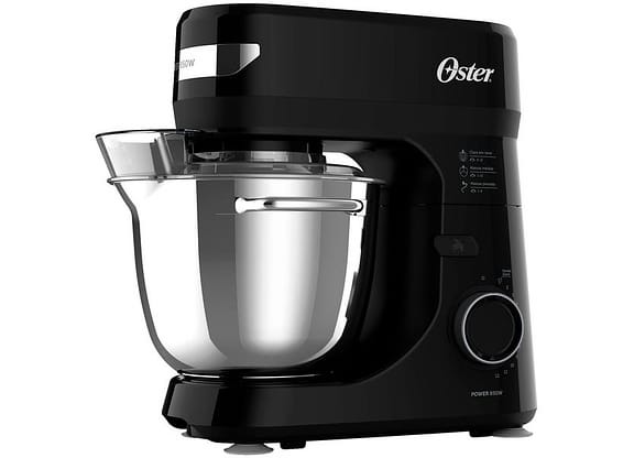 Batedeira Planetária Oster Preta 850W 12 Velocidades Tigela Inox OBAT641