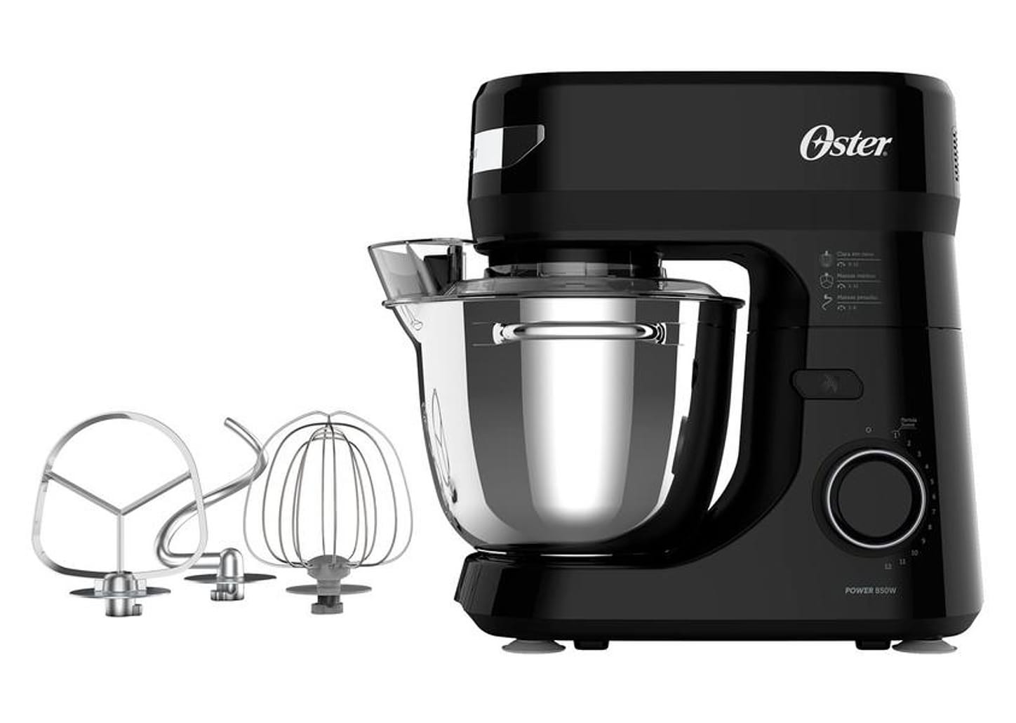 Batedeira Planetária Oster Preta 850W 12 Velocidades Tigela Inox OBAT641