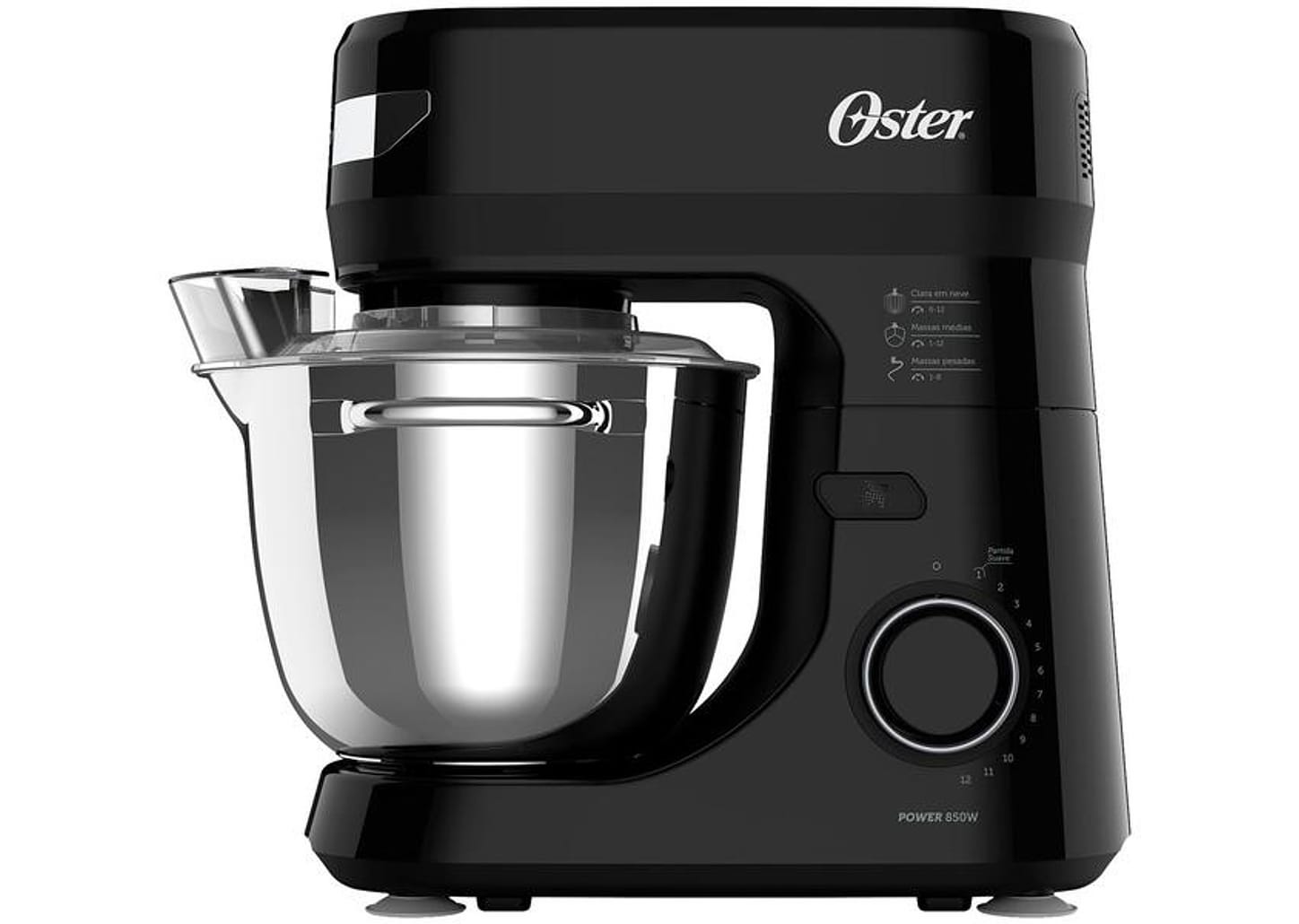 Batedeira Planetária Oster Preta 850W 12 Velocidades Tigela Inox OBAT641