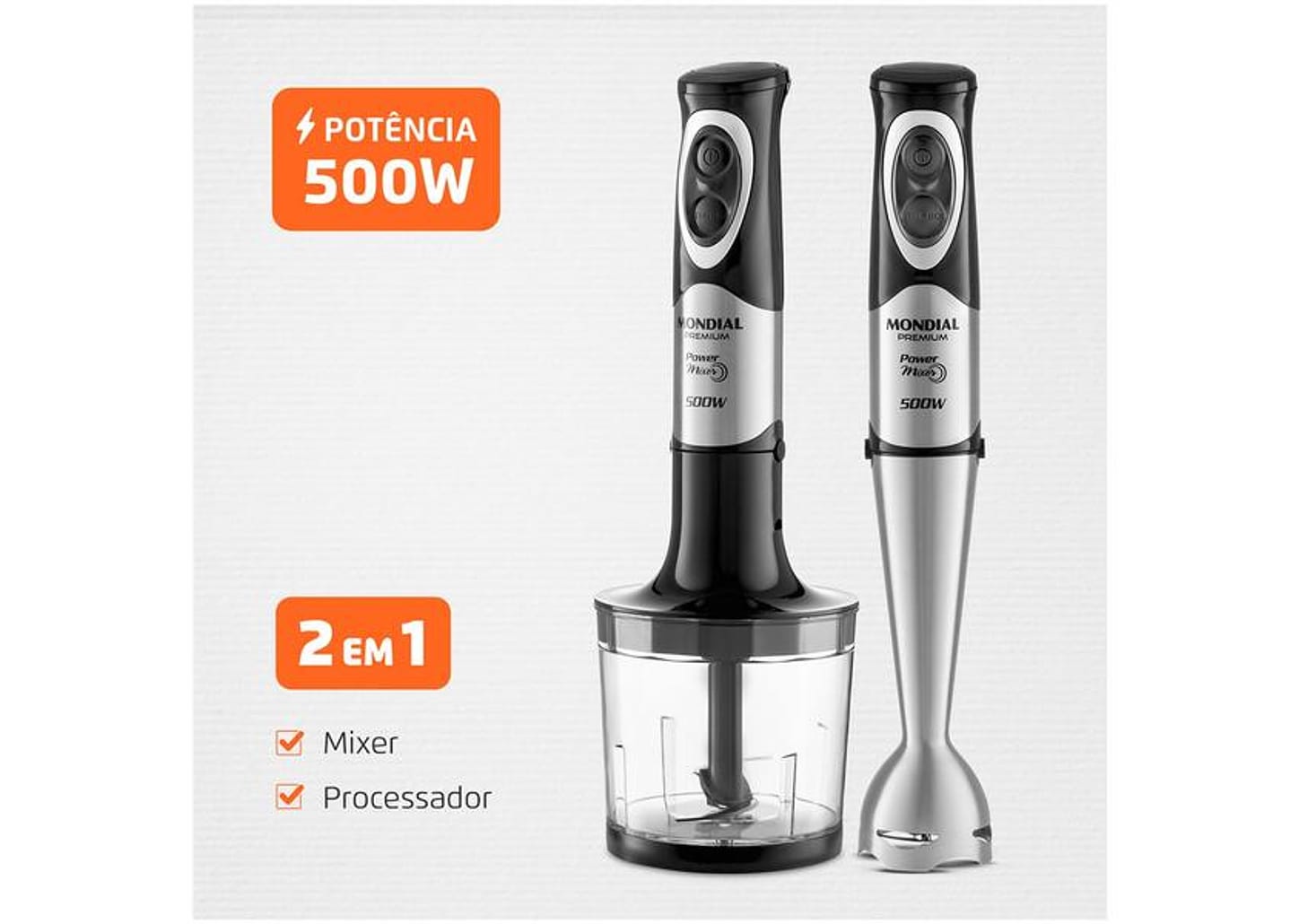 Mixer 2 em 1 Mondial 500W Preto e Prata Power Mixer Premium M-07 2 Velocidades