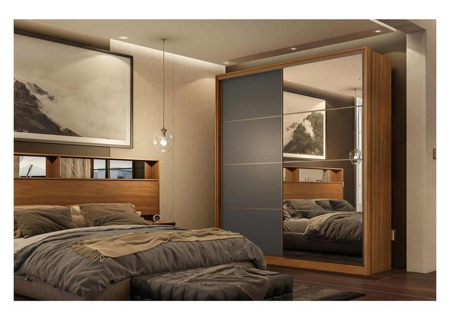 Guarda-roupa Casal 2 Portas de Correr 3 Gavetas - Demóbile Belga