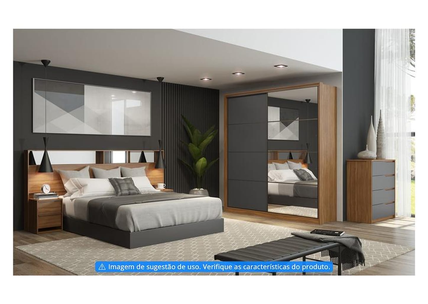 Guarda-roupa Casal 2 Portas de Correr 3 Gavetas - Demóbile Belga