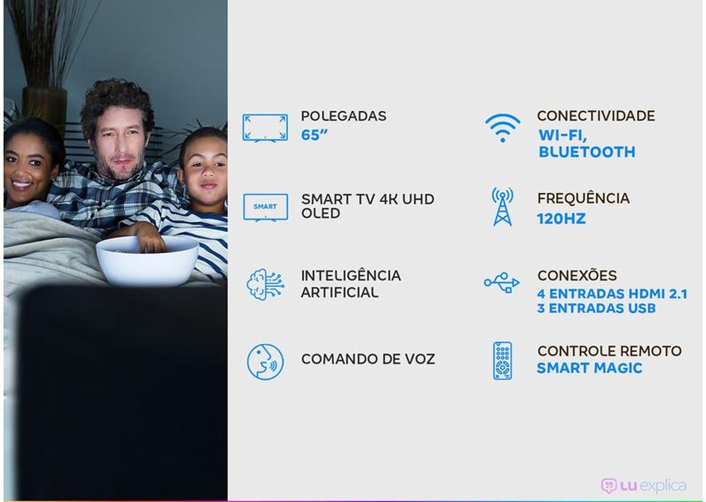 Smart TV 65” 4K UHD OLED LG OLED65C1 120Hz Wi-Fi e Bluetooth Alexa 4 HDMI 3 USB